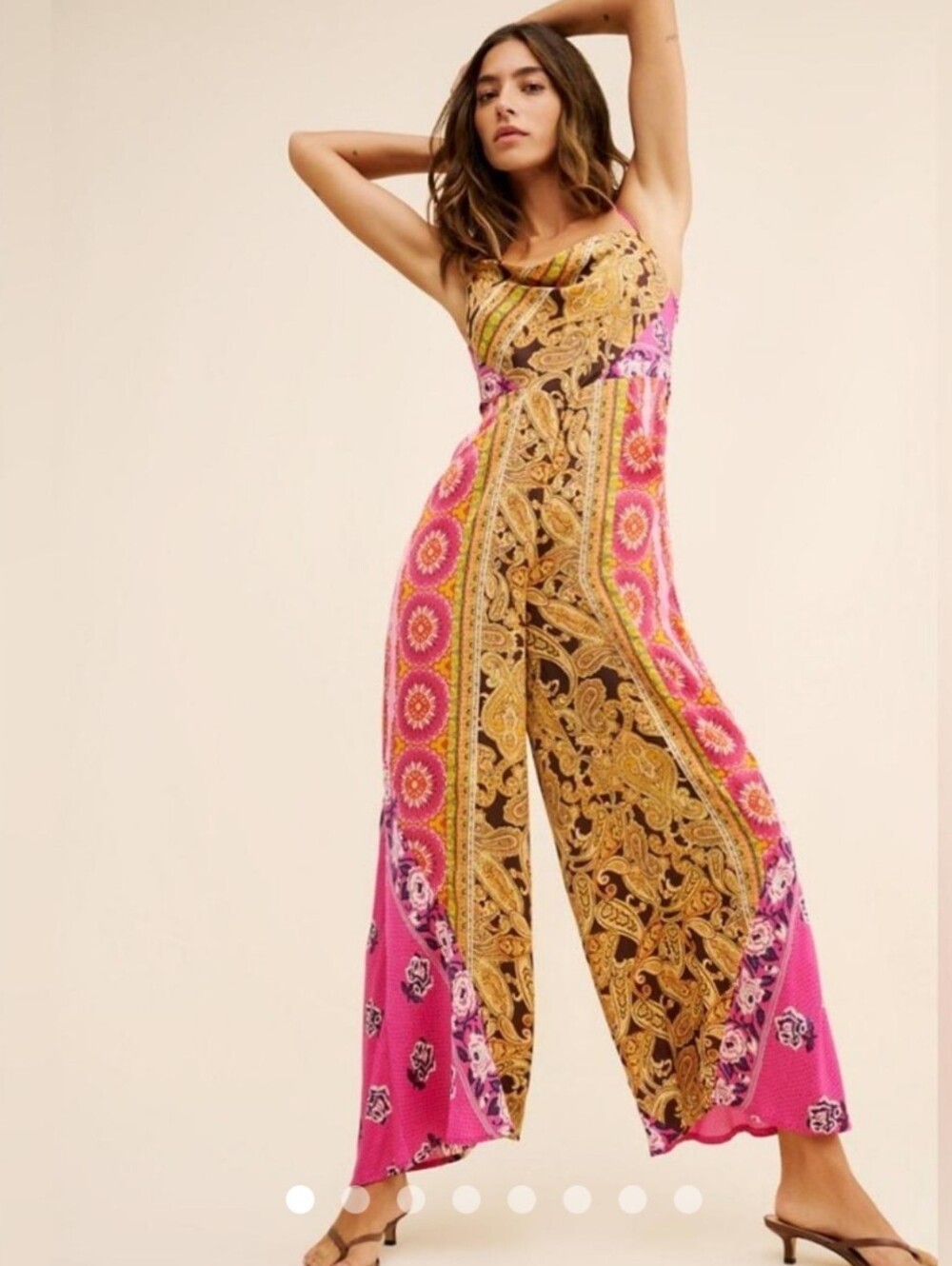 Free People Miranda Print Wide Leg Halter Neck Jumpsuit